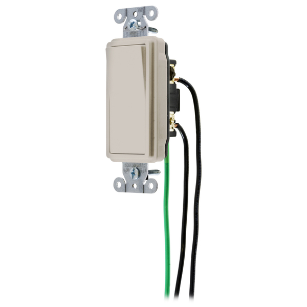 Hubbell Wiring Device-Kellems Spec Grade, Decorator Switches, General Purpose AC, Three Way, 15A 120/277V AC, Back and Side Wired, Pre-Wired with 8" #12 THHN DSL315LA